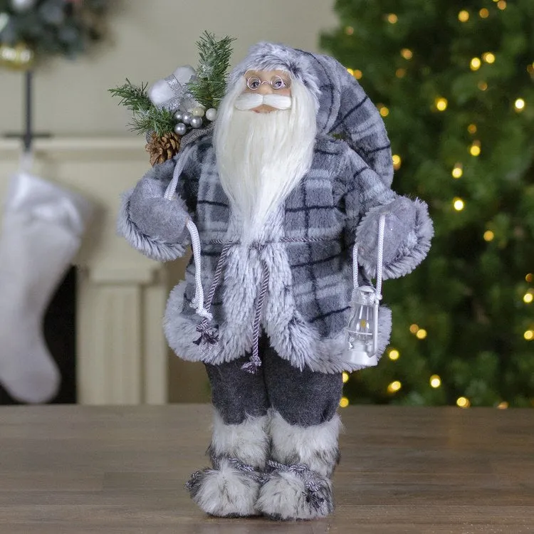 18" Gray Standing Santa Christmas Figurine with Lantern