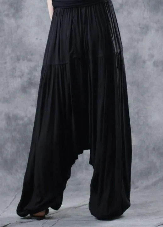 2019 black elastic waist new linen pants loose  Cinched harem pants