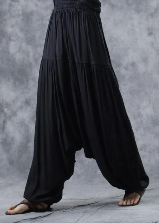 2019 black elastic waist new linen pants loose  Cinched harem pants