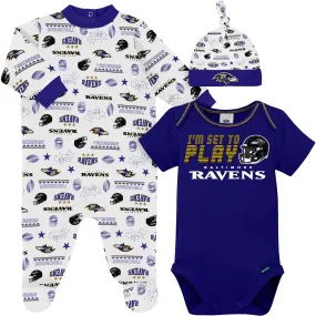 3-Piece Baby Boys Baltimore Ravens Bodysuit, Sleep 'N Play, and Cap Set