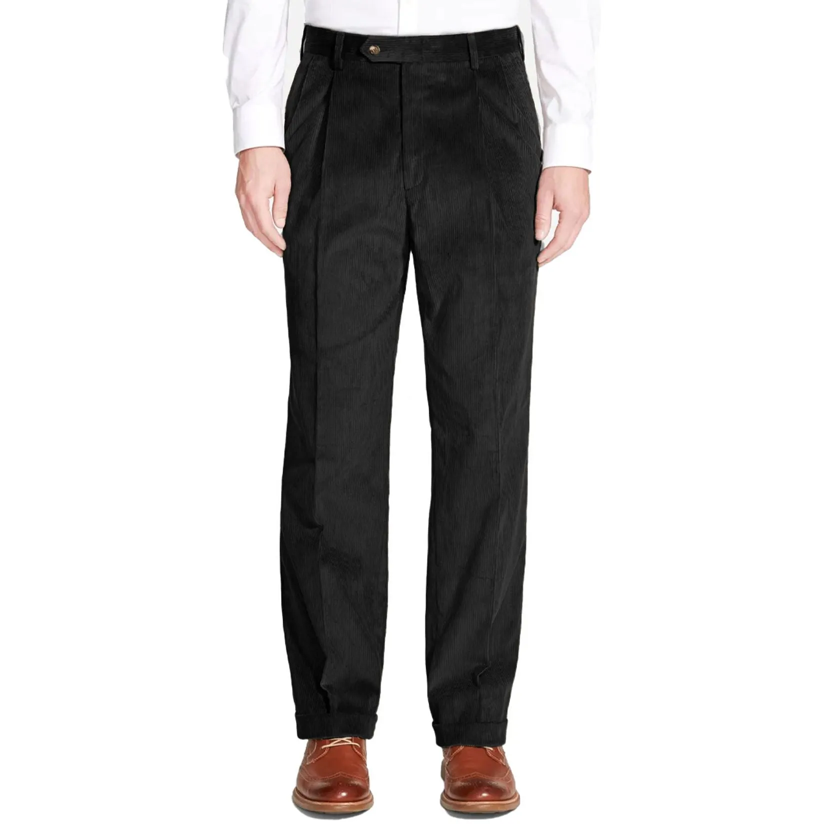 8 Wale Luxury Italian Corduroy Pant in Black (Milan Double Reverse Pleat) by Berle