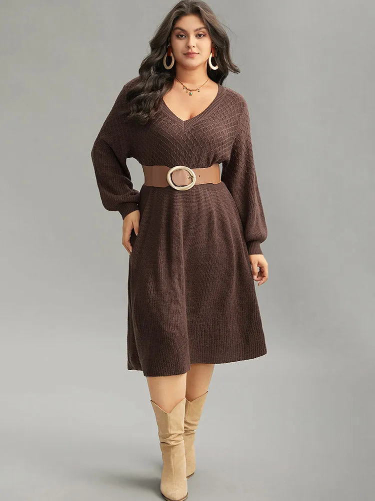 A Line Waistline Inside Lantern Sleeve Sweater Dress