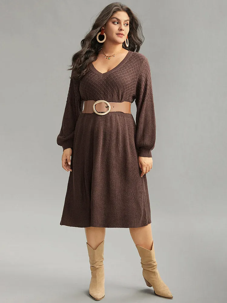 A Line Waistline Inside Lantern Sleeve Sweater Dress