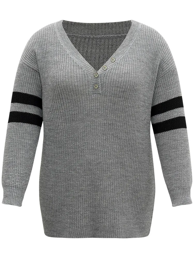 Anti-Pilling Striped Button Detail Pullover