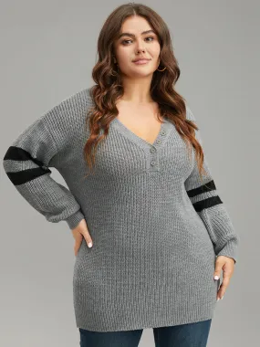 Anti-Pilling Striped Button Detail Pullover