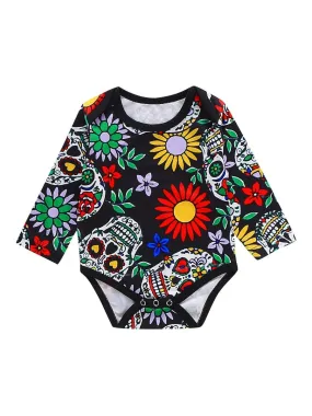 Baby Girls Floral & Skull Round neck Long Sleeves Romper