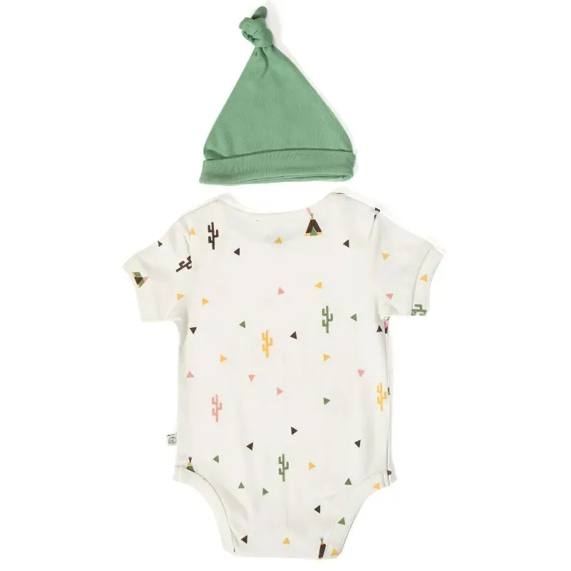 Baby Happy Camper Short Sleeves Bodysuit With An Organic Cotton Cap - White