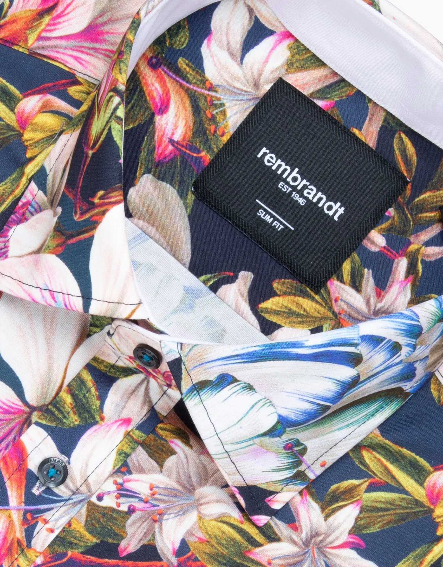 Barbican Navy Large Floral Print Shirt