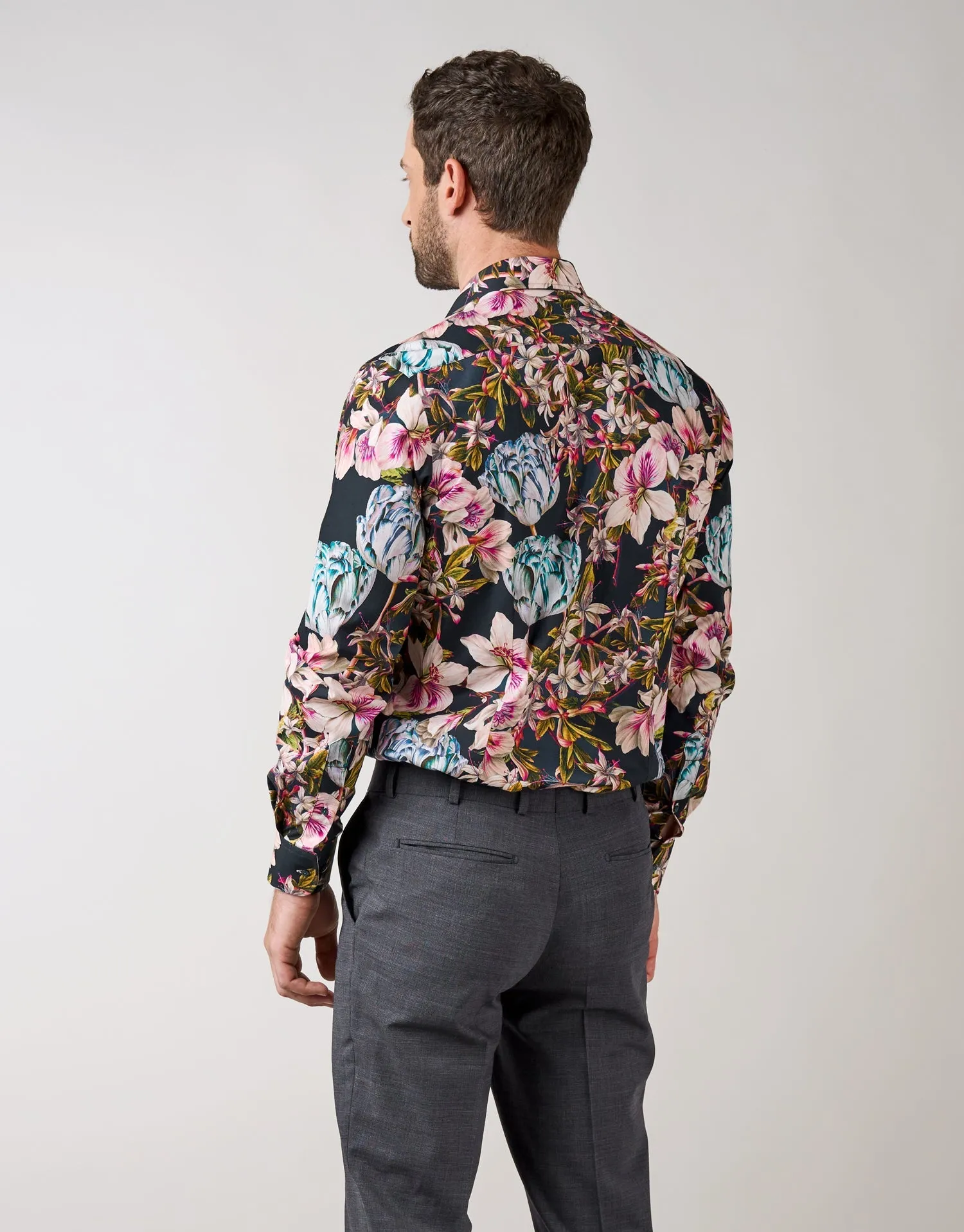 Barbican Navy Large Floral Print Shirt