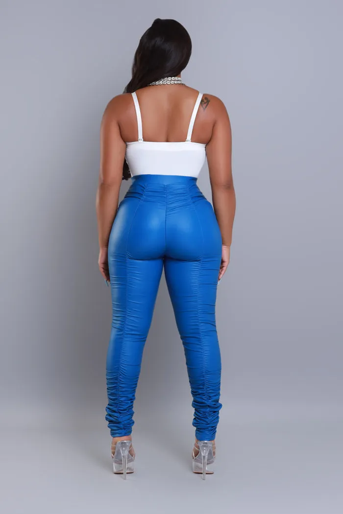 Be Honest Ruched High Waist Pants - Royal Blue Faux Leather Leggings