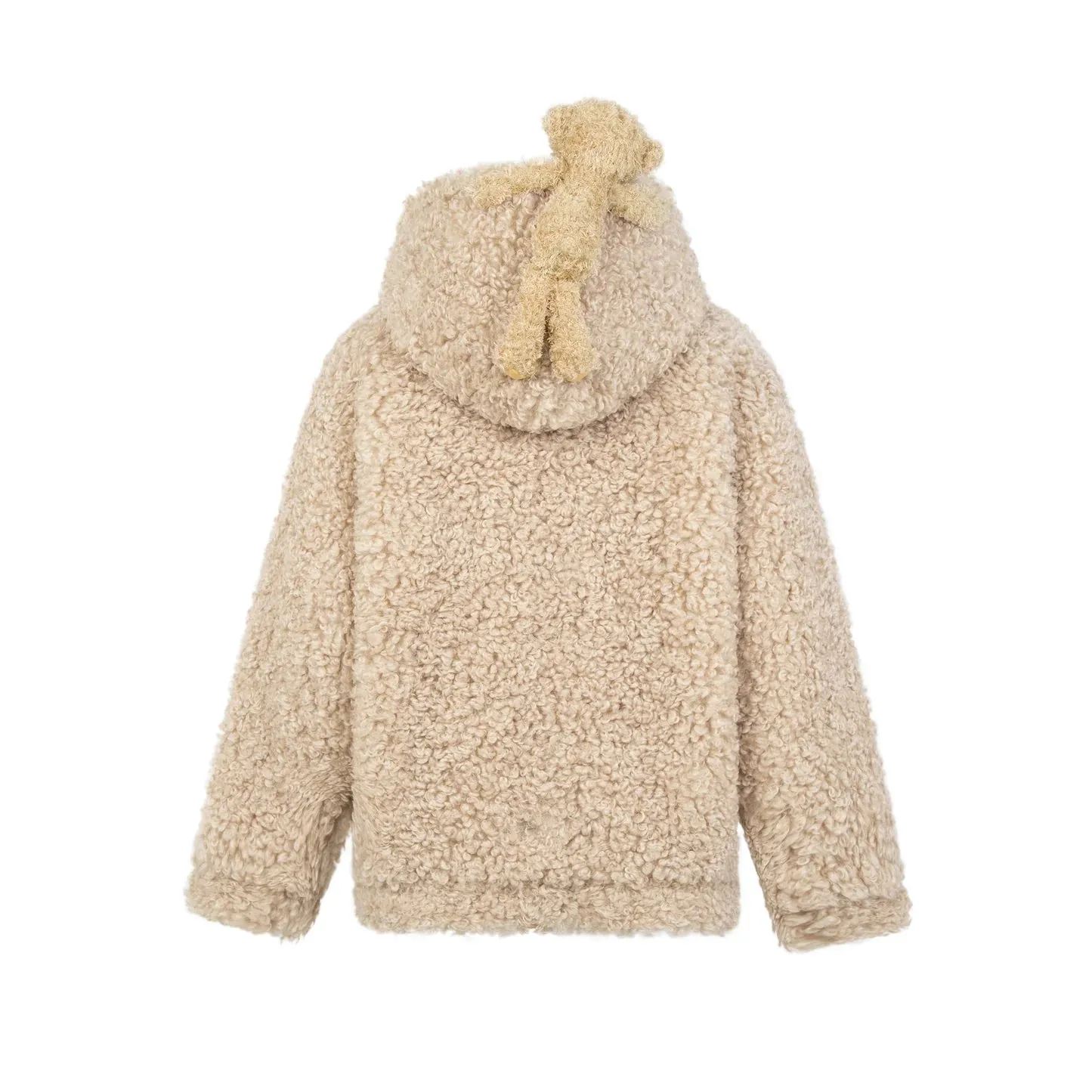 Bear Fuzzy Hoodie Coat in Khaki