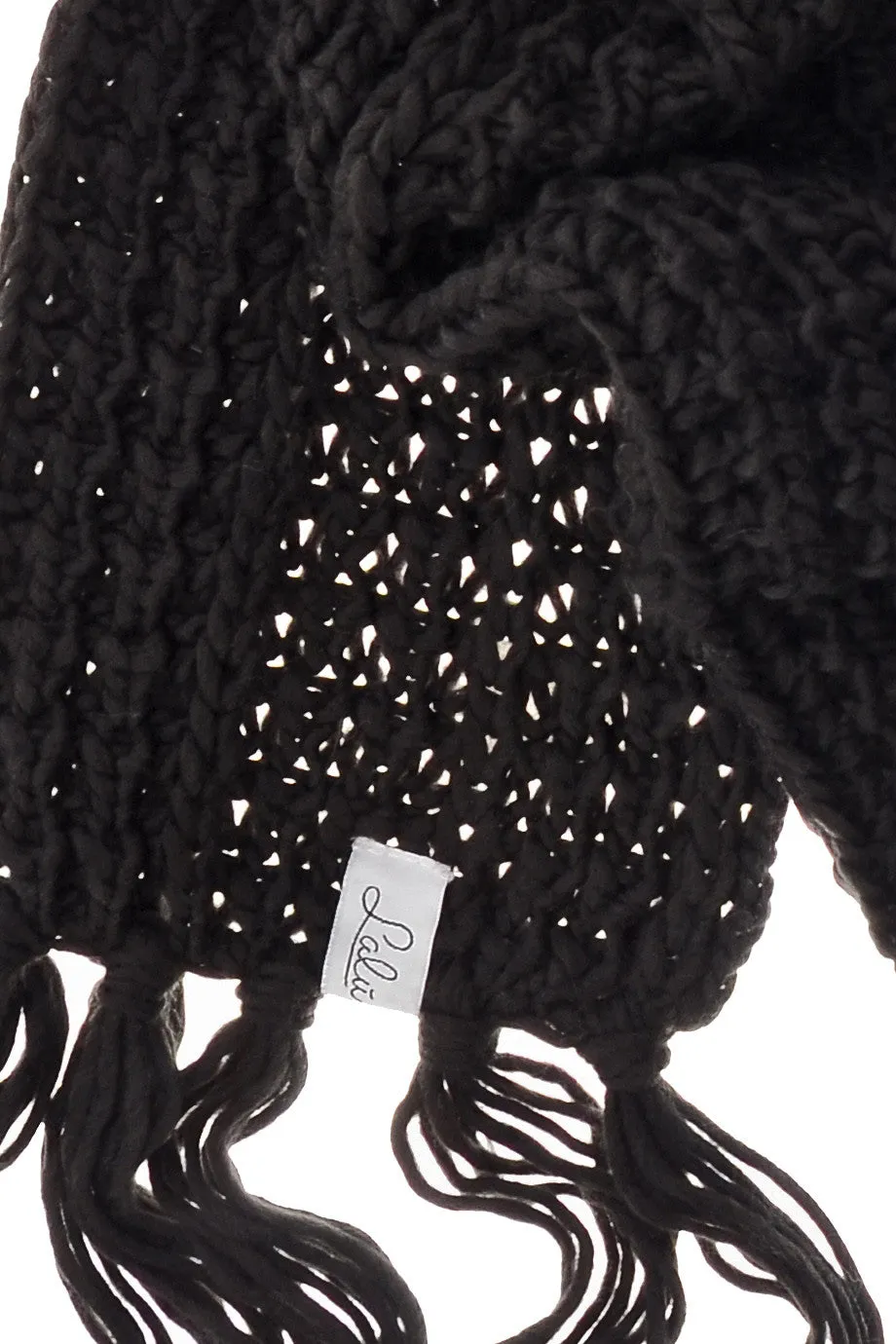 BERN Black Wool Fringed Woman Scarf