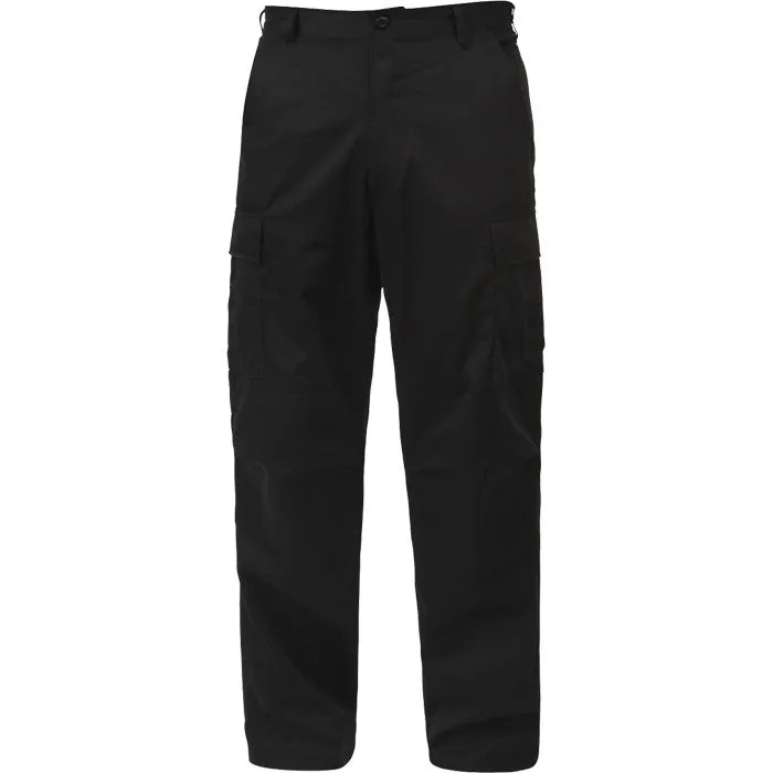 Black - Military BDU Pants with Zipper Fly - Cotton Polyester Twill