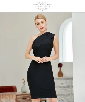 Black One Shoulder Bandage Dress Women Sexy Sleeveless Bodycon