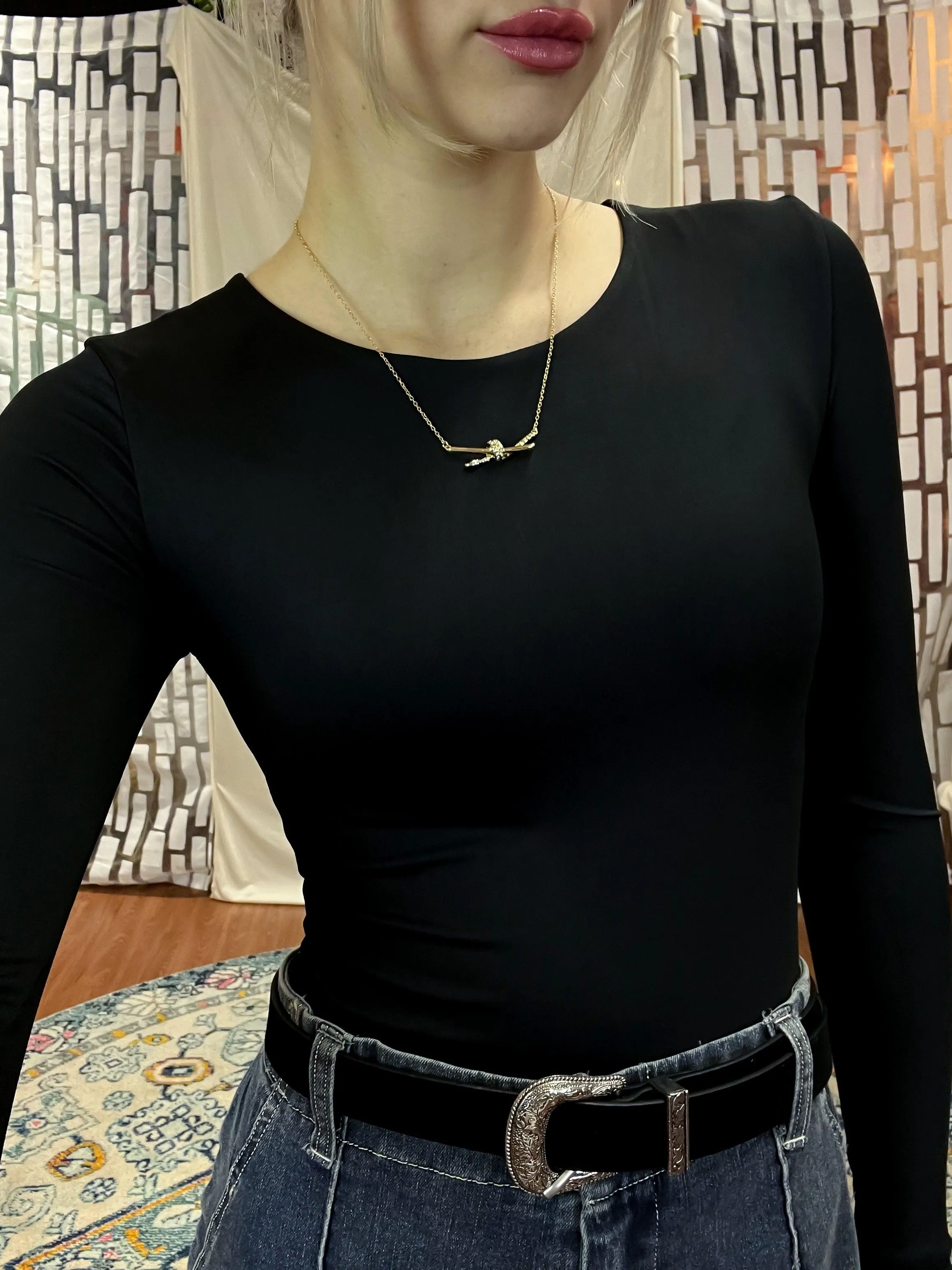 Black Round Neck Long Sleeve Bodysuit