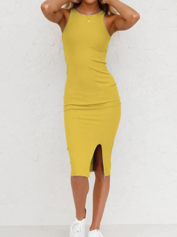 Body-Hugging Tank Dress with Slit for Women