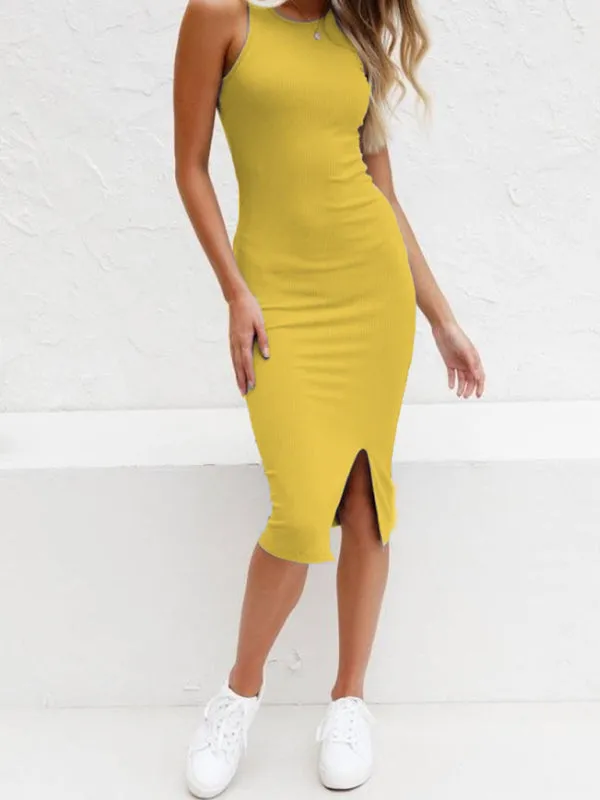 Body-Hugging Tank Dress with Slit for Women