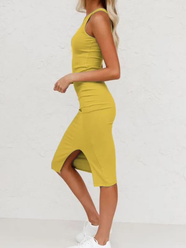 Body-Hugging Tank Dress with Slit for Women