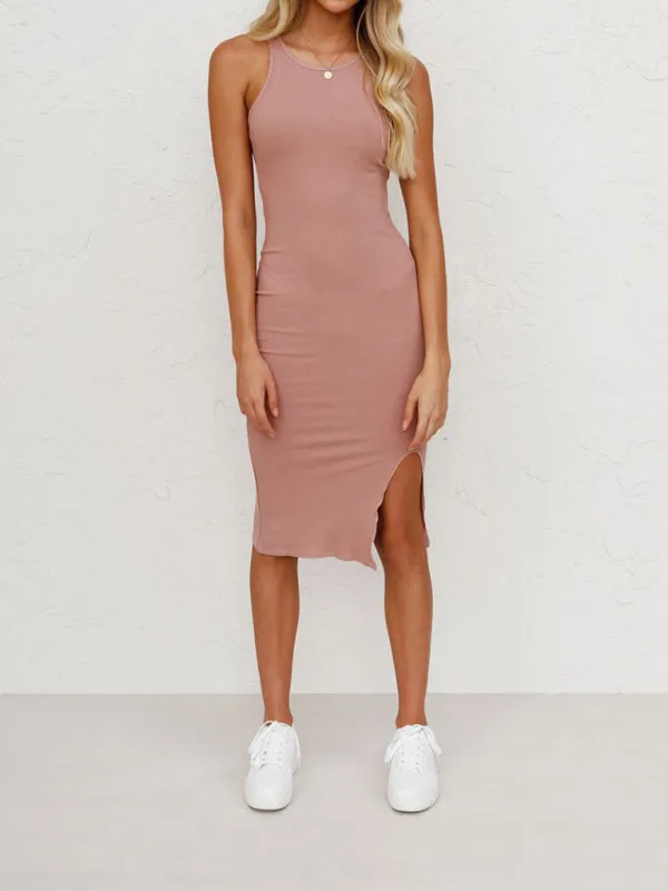 Body-Hugging Tank Dress with Slit for Women