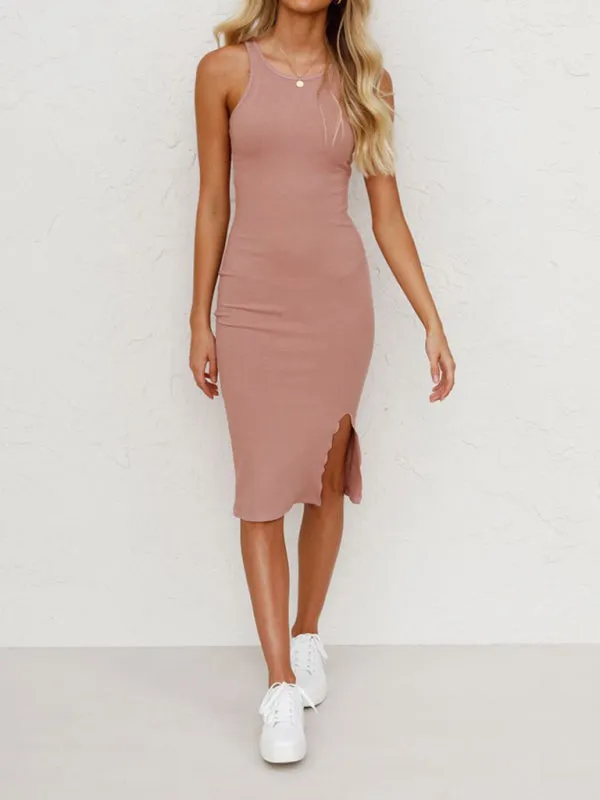 Body-Hugging Tank Dress with Slit for Women