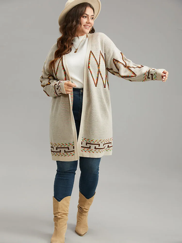 Boho Geometric Print Open Front Cardigan