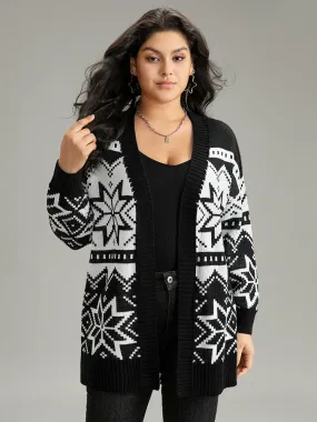 Boho Print Open Front Jacquard Cardigan