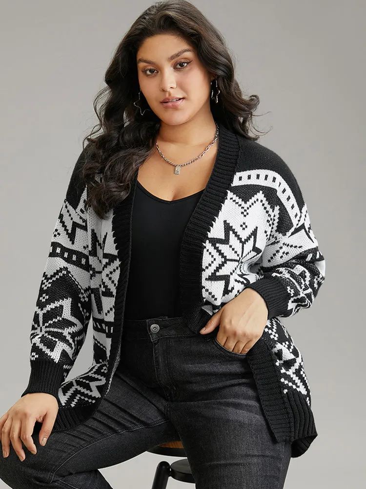 Boho Print Open Front Jacquard Cardigan