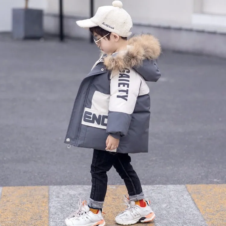 Boys Plus Velvet Cotton Winter Jackets Coat for Kids Warm Thick Parkas