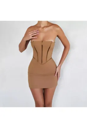 Brown Boning Bodycon Dress