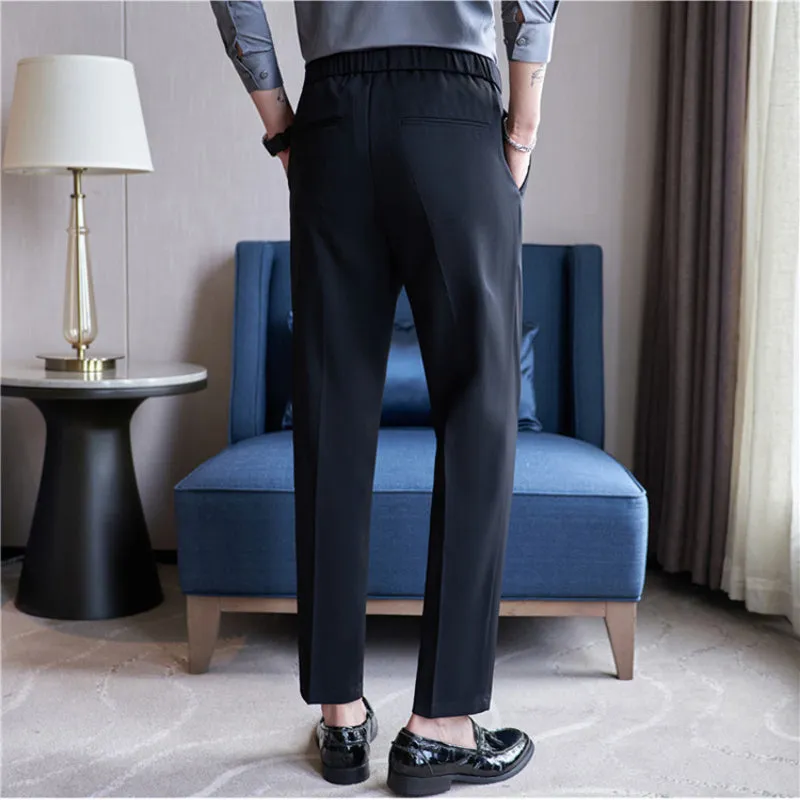 Business Casual Trousers with Elastic Waist and Tie Tube