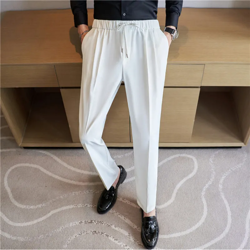 Business Casual Trousers with Elastic Waist and Tie Tube