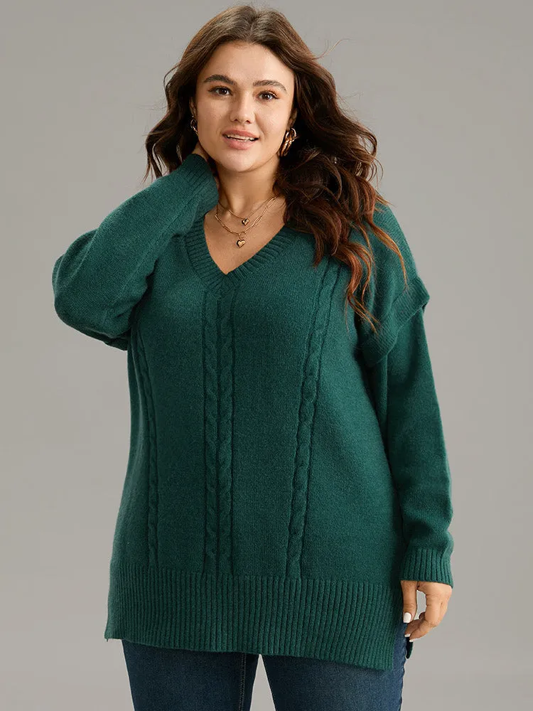 Cable Knit Patchwork Drop Shoulder Pullover