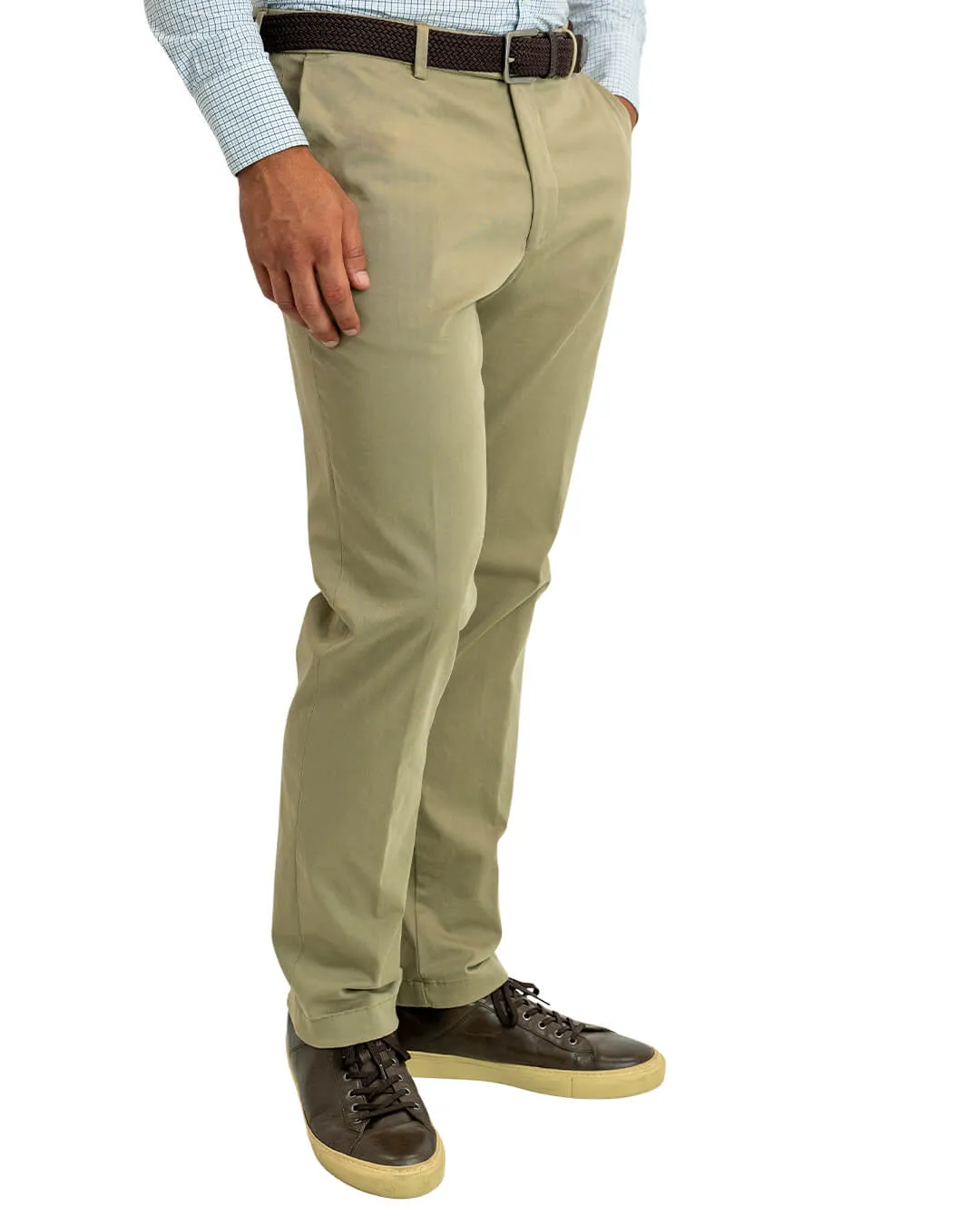 Camel Garment Washed Stretch Cotton Twill Trousers