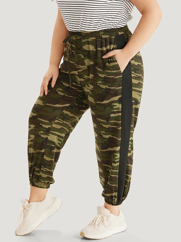 Camo Print Drawstring Pocket Patchwork Sweatpants