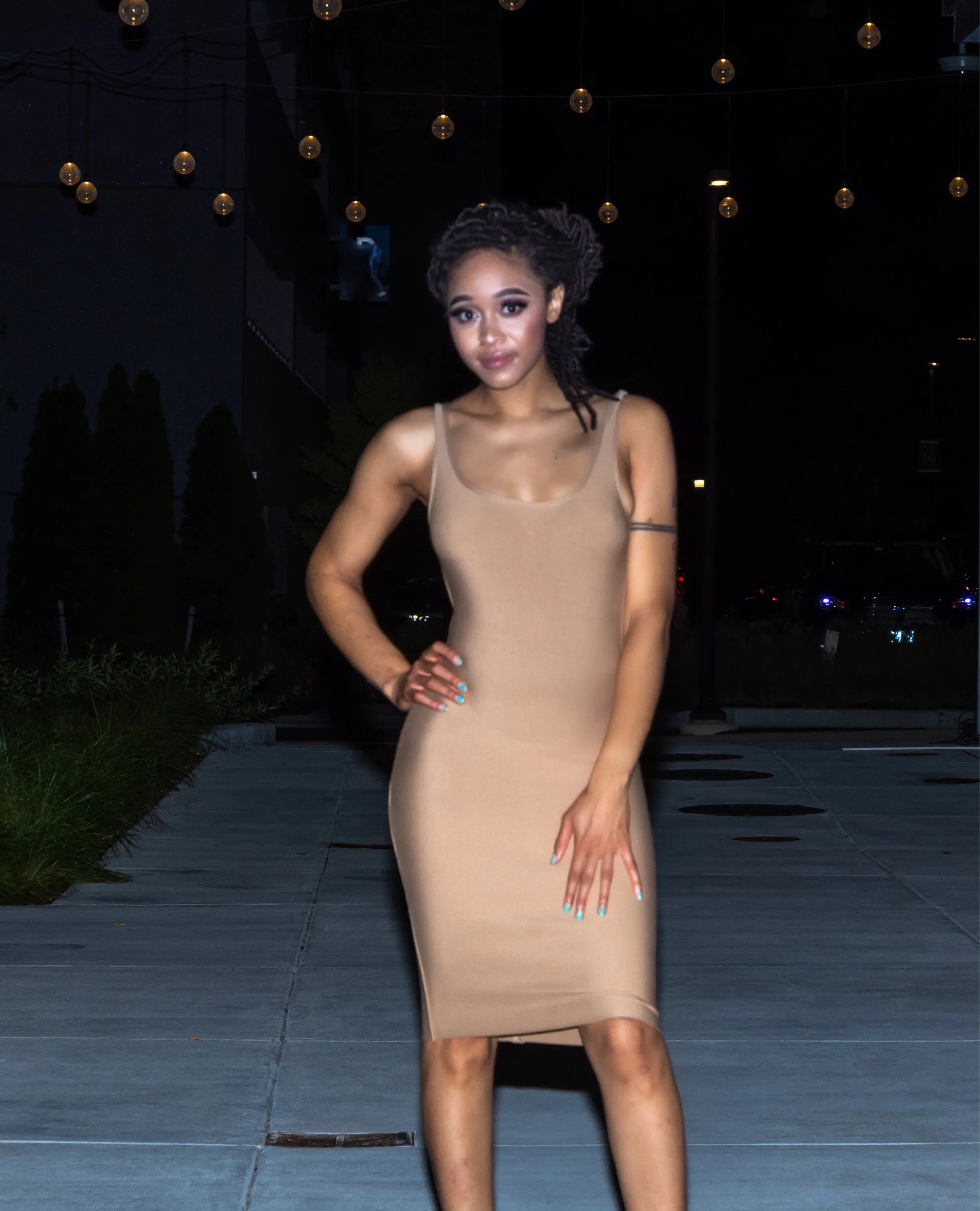 Caramel Round Neck Sleeveless Bodycon Dress