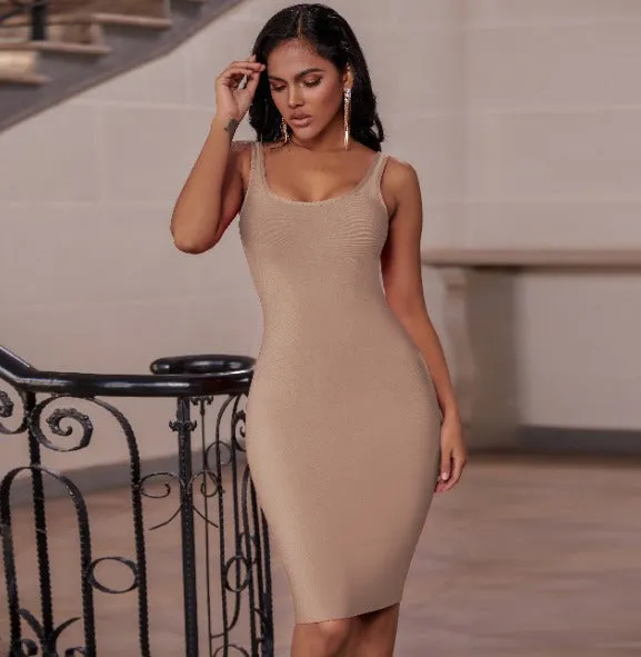 Caramel Round Neck Sleeveless Bodycon Dress