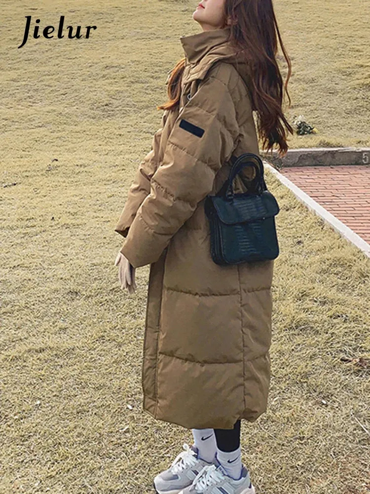 Casual Oversize Long Down Coats Women Winter Hooded Korean Loose Khaki Parkas Fashion Thick Warm Mid Length Jacket Female