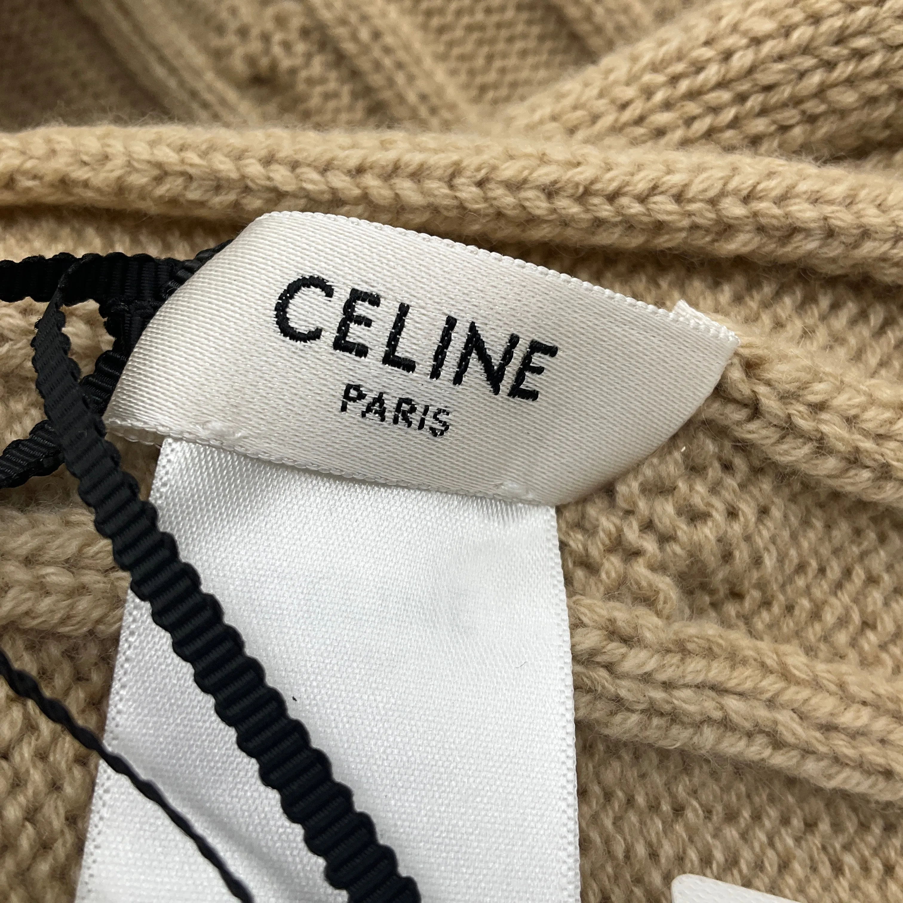 Celine Tan Cable Knit Cashmere Triomphe Scarf