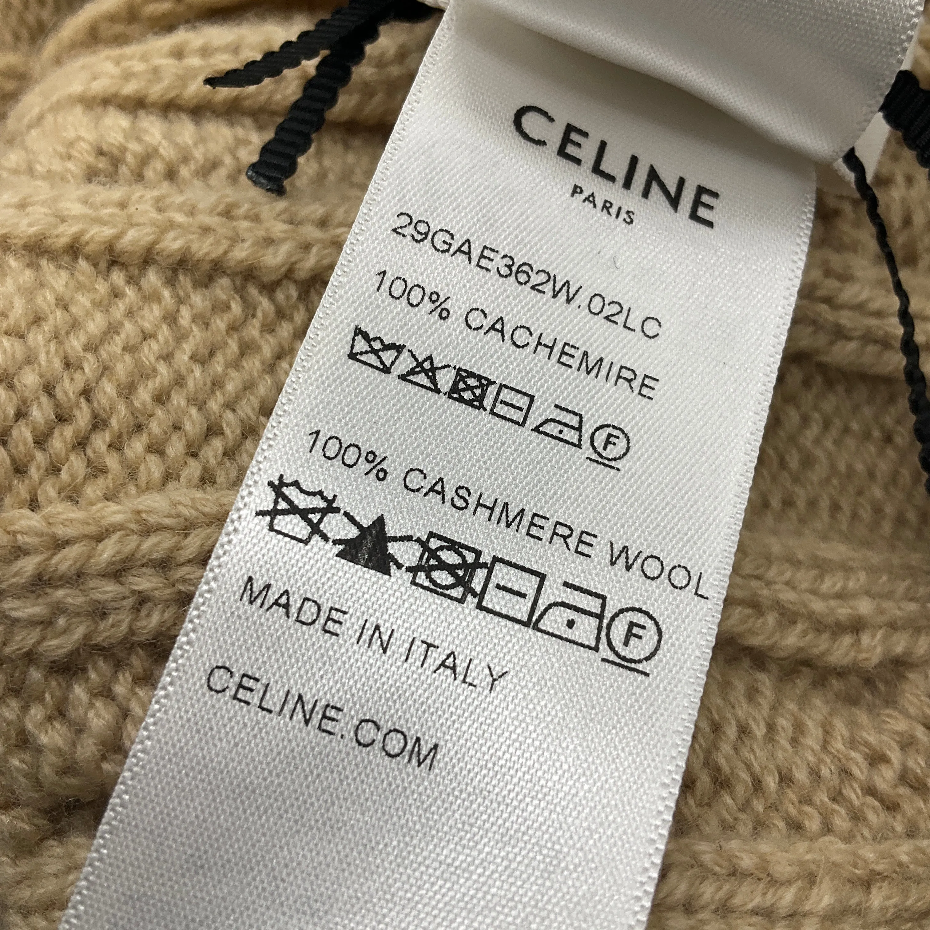 Celine Tan Cable Knit Cashmere Triomphe Scarf