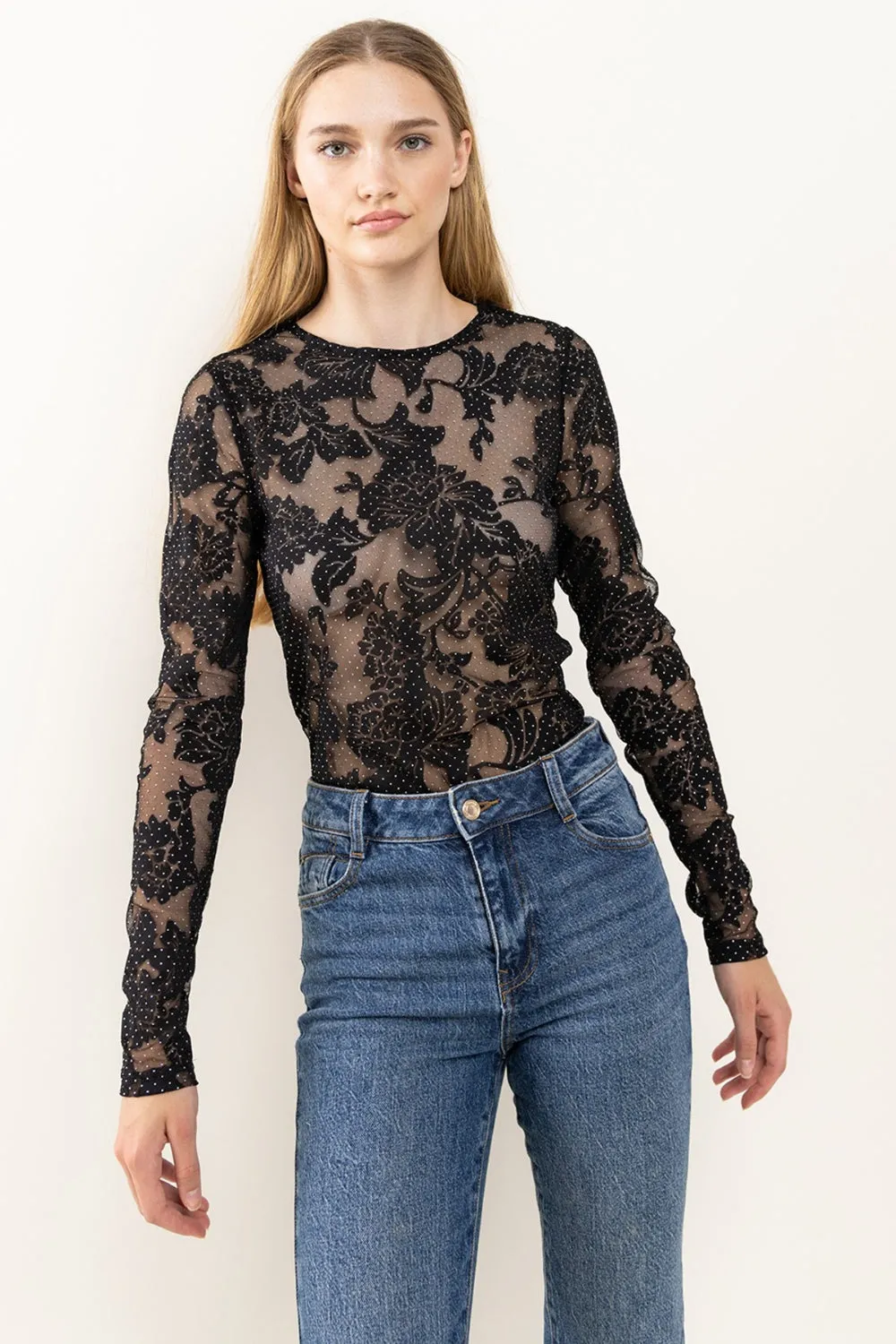 Ces Femme Floral Lace Mesh Bodysuit