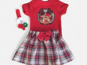 Christmas Baby Girls Outfit, First Christmas Reindeer Skirt &amp; Bodysuit, Paid Christmas Skirt, First Christmas Outfit, Girls Christmas Dress