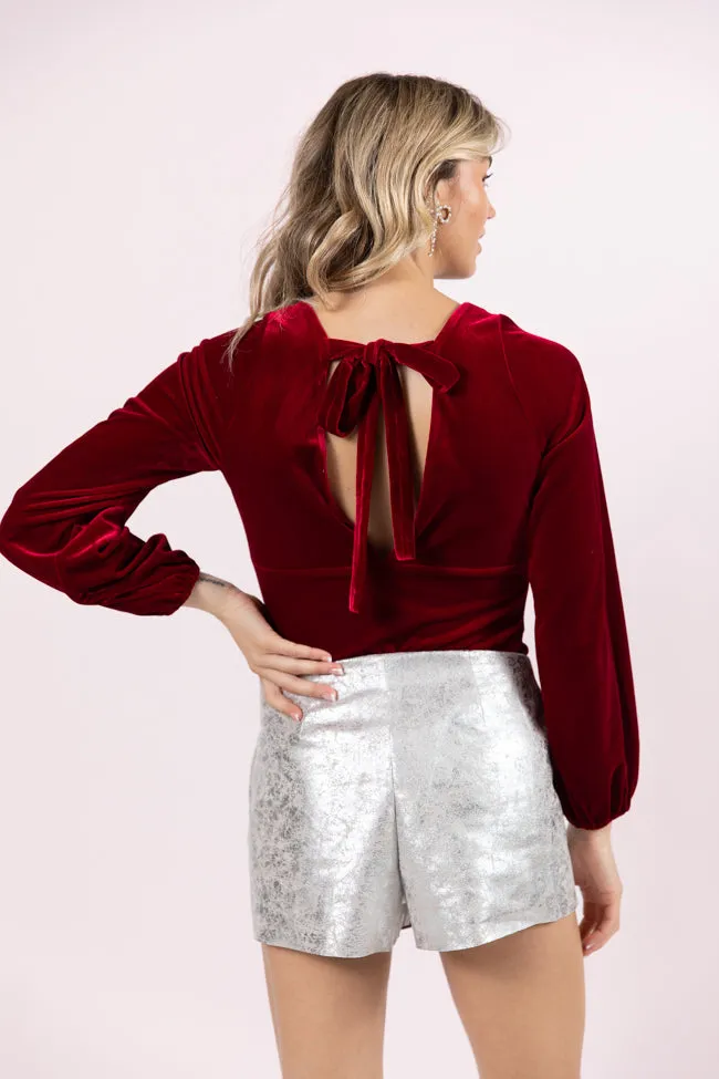 Cold Snap Burgundy Velvet Bodysuit FINAL SALE