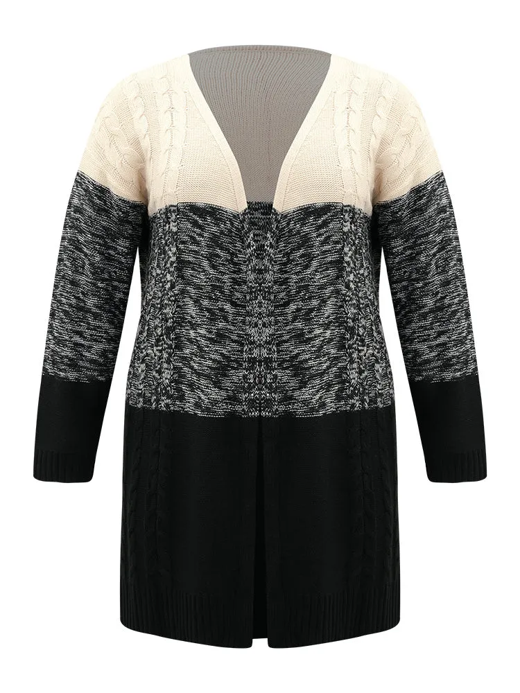 Colorblock Contrast Heather Open Front Cardigan