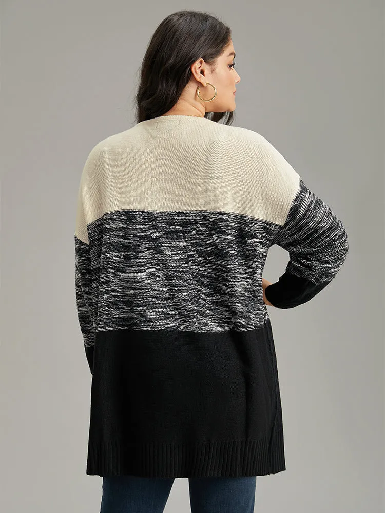 Colorblock Contrast Heather Open Front Cardigan