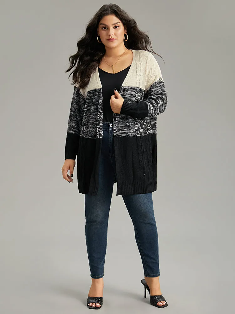 Colorblock Contrast Heather Open Front Cardigan