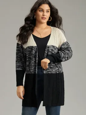 Colorblock Contrast Heather Open Front Cardigan