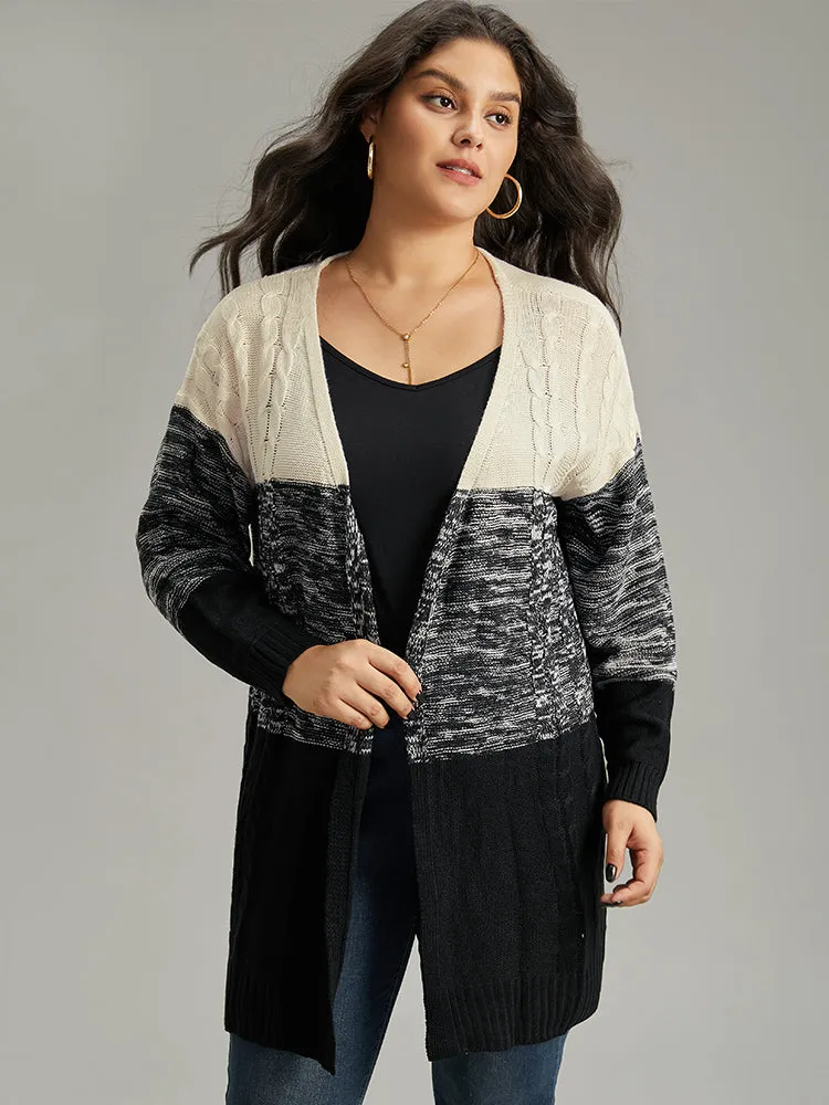 Colorblock Contrast Heather Open Front Cardigan