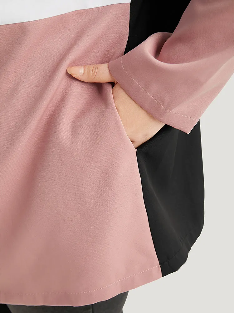 Colorblock Contrast Open Front Pocket Coat