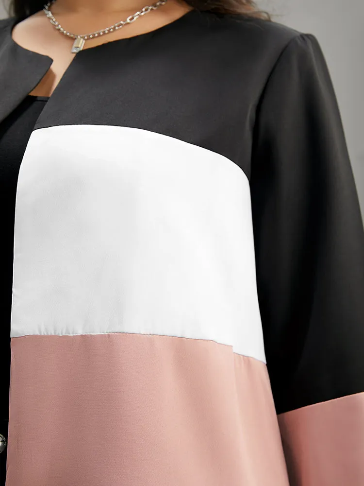 Colorblock Contrast Open Front Pocket Coat