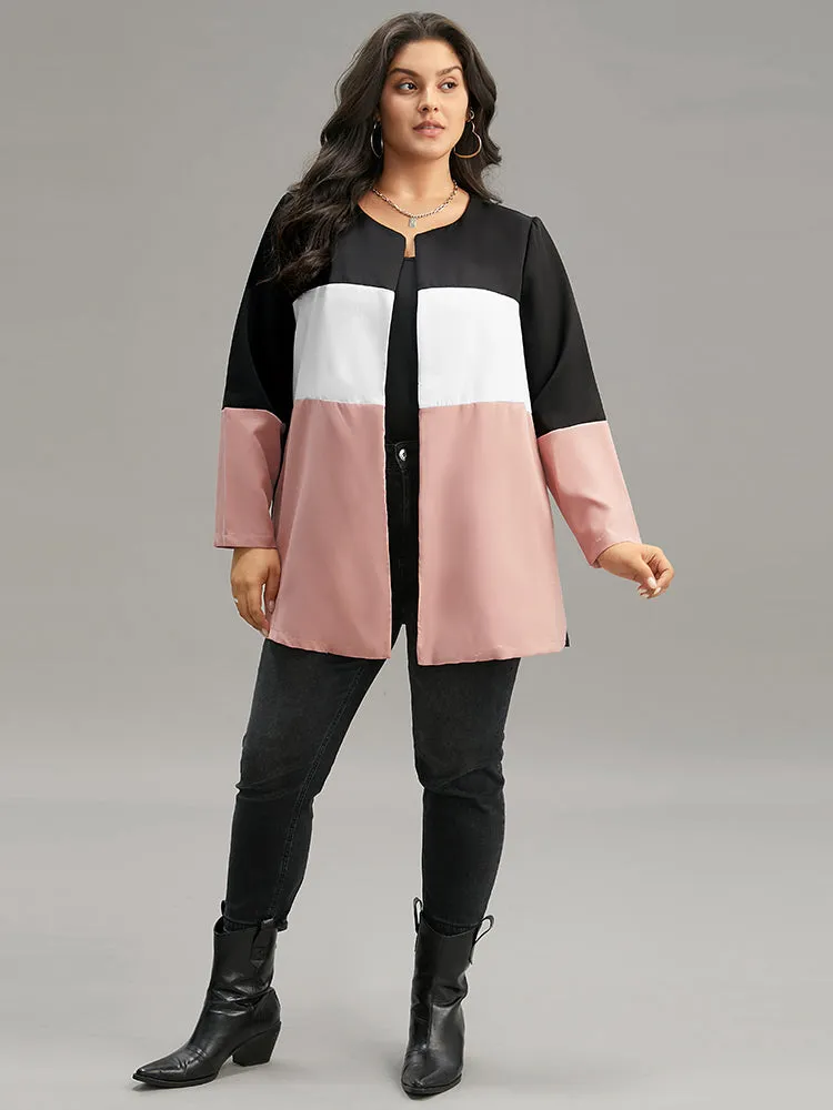 Colorblock Contrast Open Front Pocket Coat